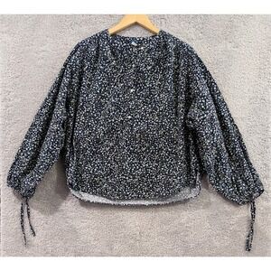 Old Navy Floral Peasant Popover Medium Tall Navy Blue Blouson Sleeves Boho Top